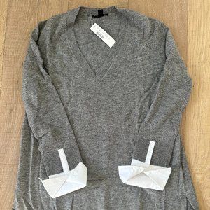 J Crew V-neck sweater with shirt cuffs, XS, heather pewter color